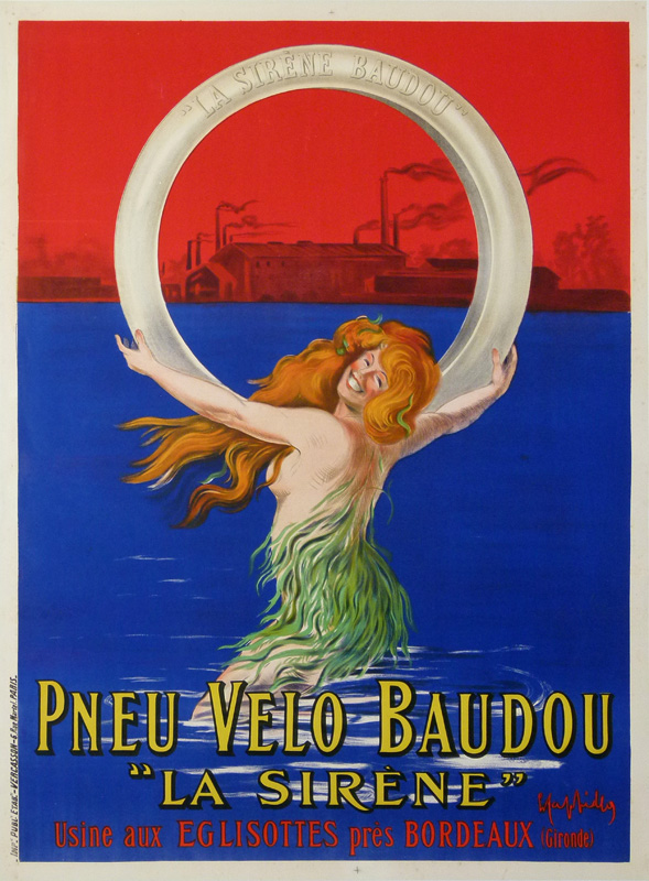 Lithographie publicitaire : Baudou / Pneu Velo