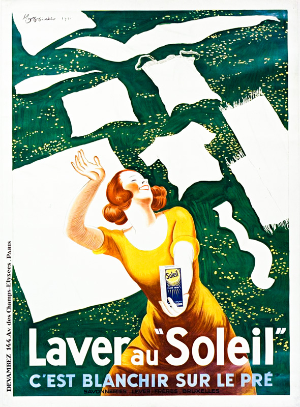 Lithographie publicitaire : Laver au "Soleil"