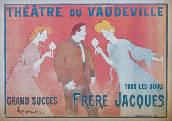 Lithographie publicitaire : Théâtre du Vaudeville / Frère Jacques