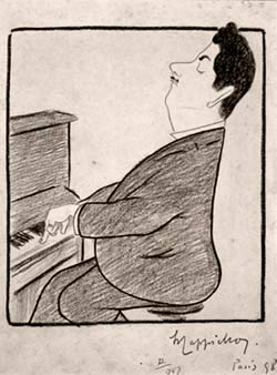 Puccini au piano Caricature de Puccini par Leonetto Capiello